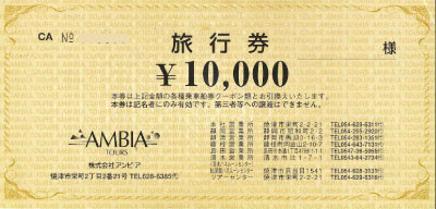 アンビアツアーズ旅行券 10,000円