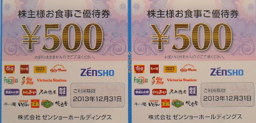 ゼンショー・ココス・ジョリーパスタ 株主優待券 500円