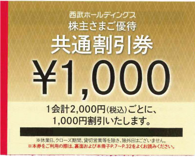 西武ホールディングス 株主優待券 共通割引券 1,000円