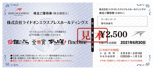 ライドオン・エクスプレス 株主優待券 2,500円