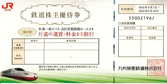 JR九州株主優待券(2022年6月1日～2023年6月30日)