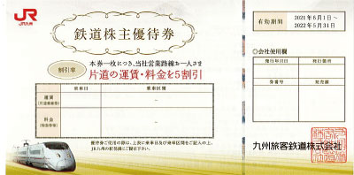 JR九州株主優待券(2021年6月1日～2022年5月31日)